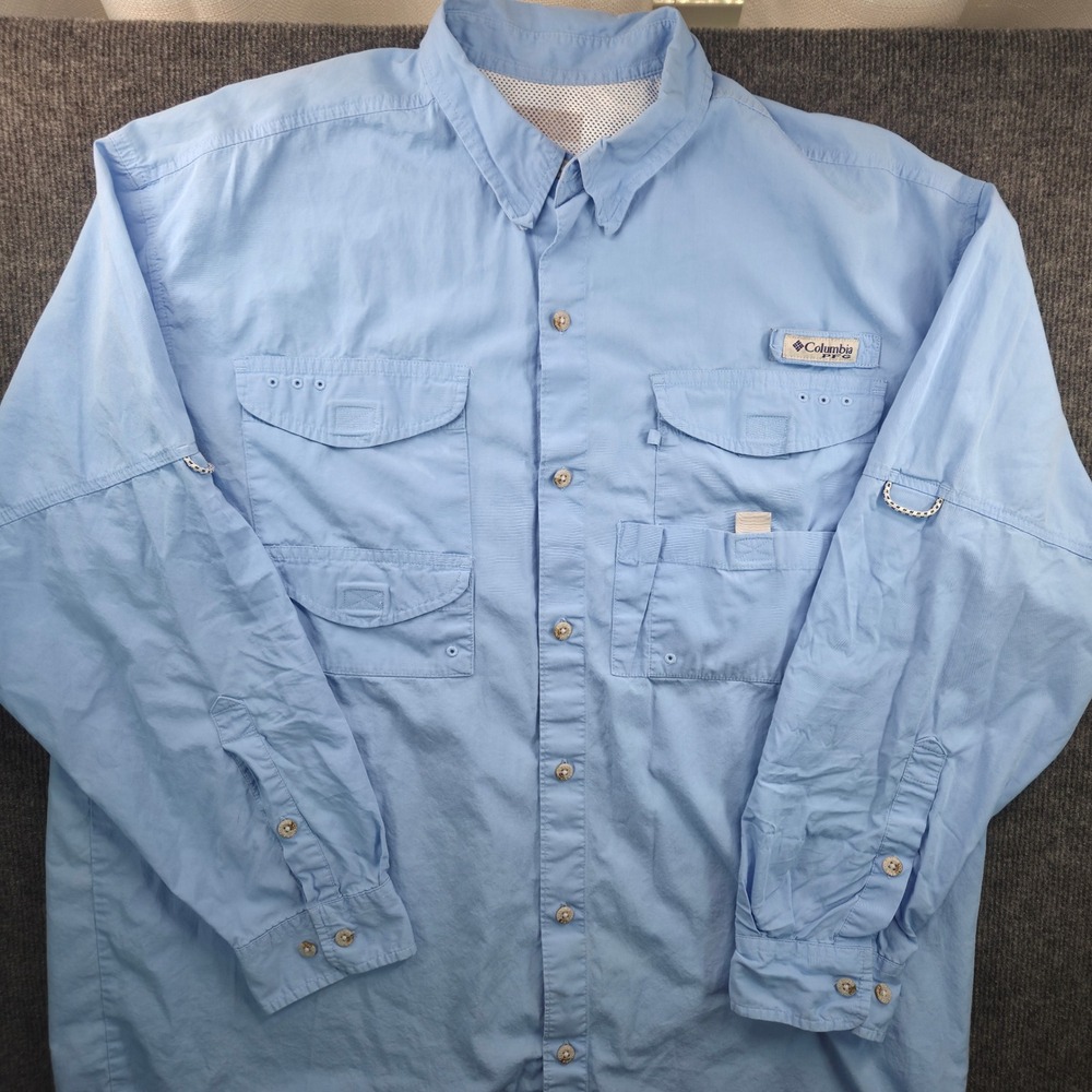 Columbia PFG Bahama II Fishing Shirt Men Large Blue Long Sleeve Gorpcore Utility